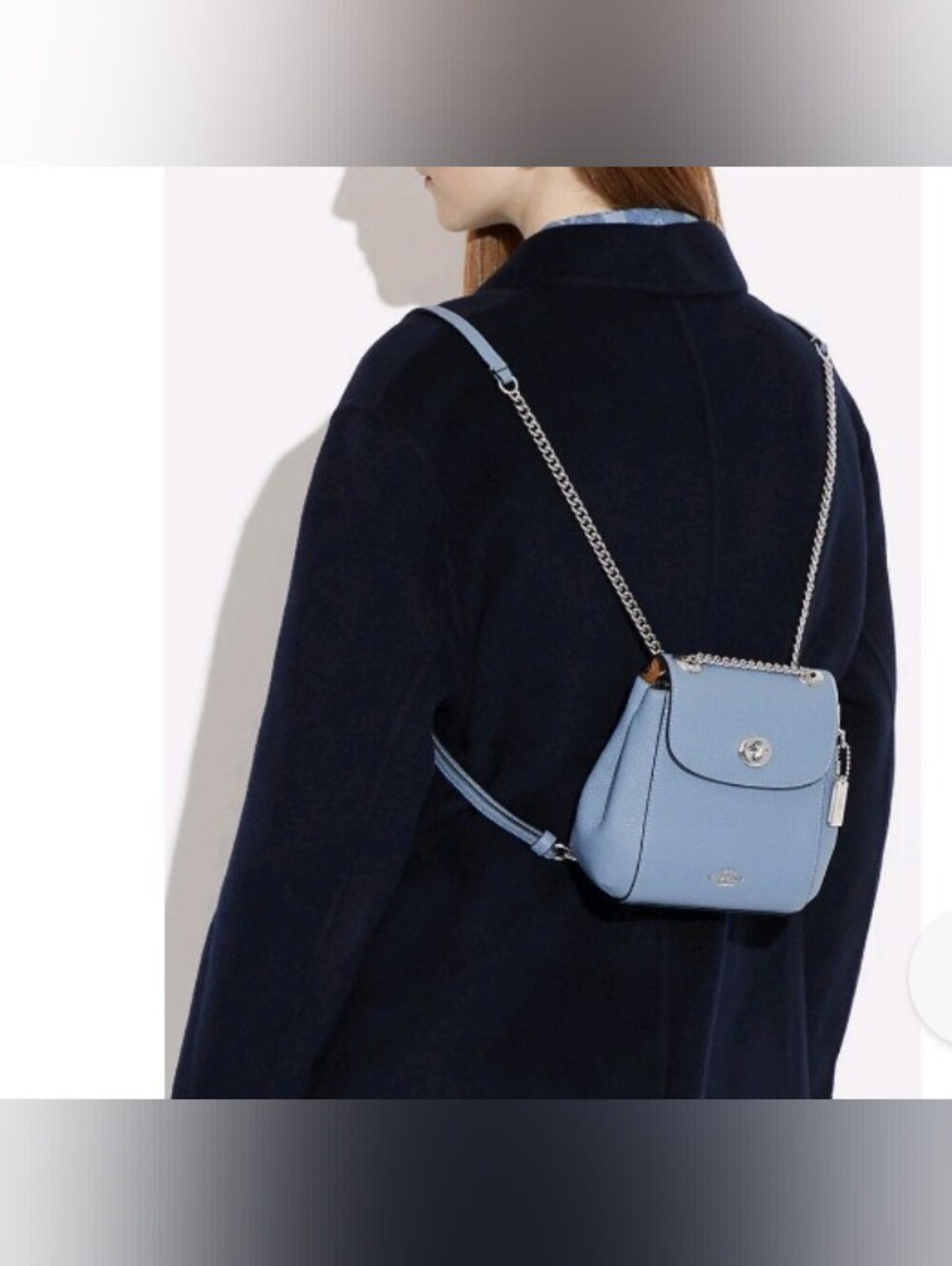 Coach Pebbled Leather Mini Backpack in Dusty Blue